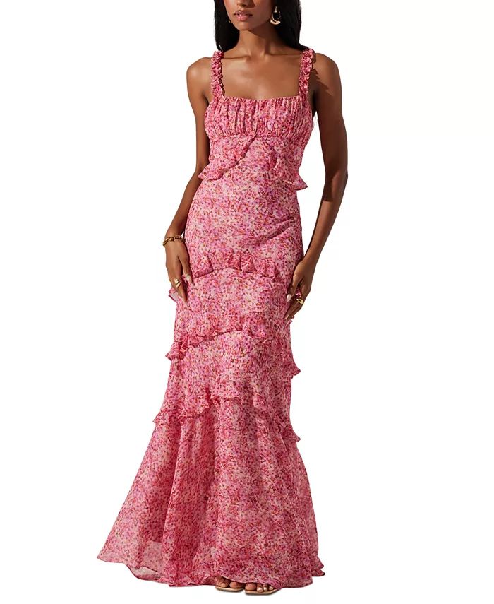 ASTR the Label Women's Olina Printed Ruffled Sleeveless Maxi Dress - Macy's | Macy's