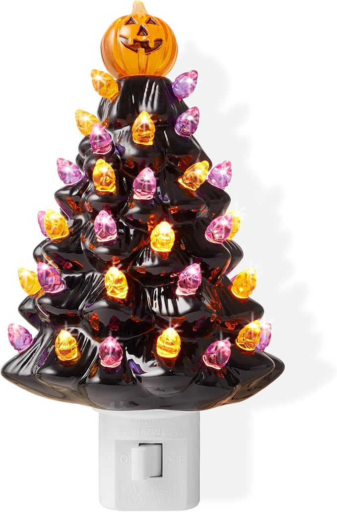 Casafield Ceramic Halloween Tree Night Light - Black Plug-in Vintage Halloween Decorative Night L... | Amazon (US)