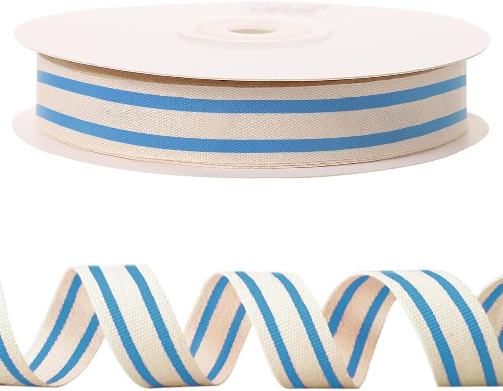 10 Yards × 3/5 Inch Blue Natural Cotton Ribbon, Double Sided Webbing Straps Ribbons, Birthday We... | Amazon (US)