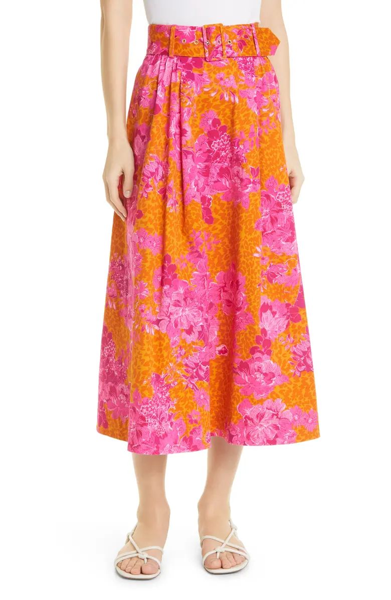 Metropolis Belted Floral A-Line Skirt | Nordstrom