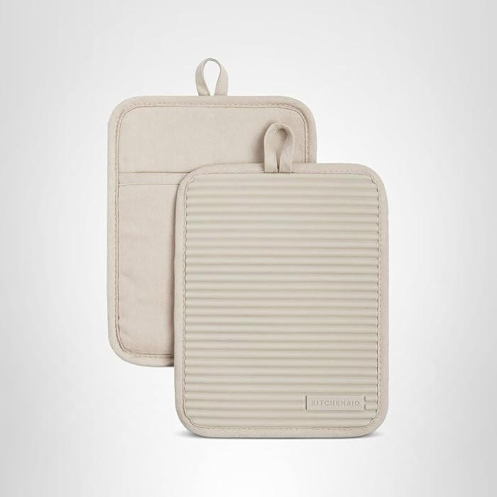 KitchenAid Ribbed Soft Silicone Pot Holder 2-Pack Set, Milkshake Tan, 7"x9" | Amazon (US)