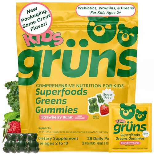 Gruns Multivitamin for Kids, Sugar-Free, Super Greens Superfood Gummy Bears with 20 Vitamins & Minerals, Alfalfa, Spirulina, Chlorella, Prebiotics Fiber for Digestive Health, Adaptogens, 28 ct | Amazon (US)