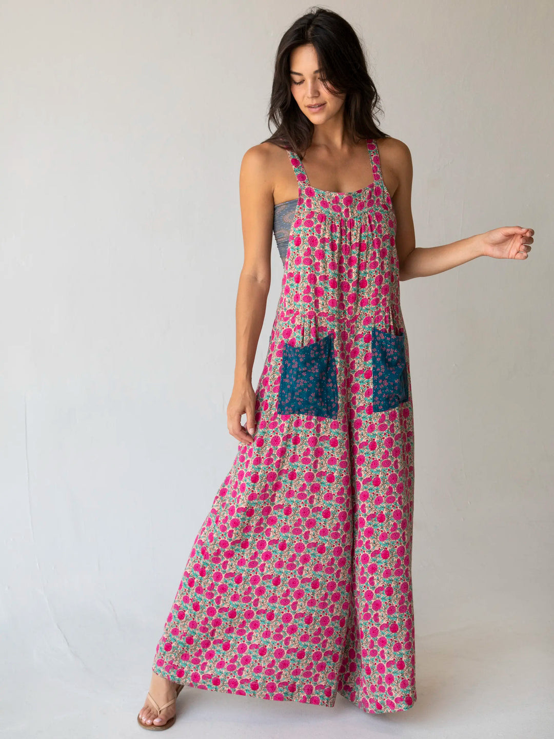 Dakota Tie Overall - Pink Puff Floral Cotton | Natural Life