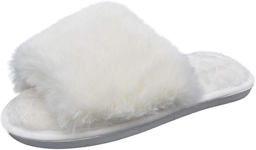 HUMIWA Women's Fuzzy Fur Flat Slippers Soft Open Toe House Slippers Memory Foam Sandals Slides Ho... | Amazon (US)