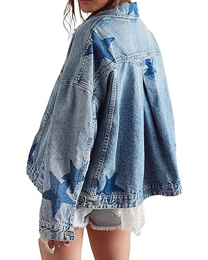 D-Sun Women Casual Denim Jacket Oversized Leopard Stars Printed Boyfriend Vintage Jean Jacket Coa... | Amazon (US)