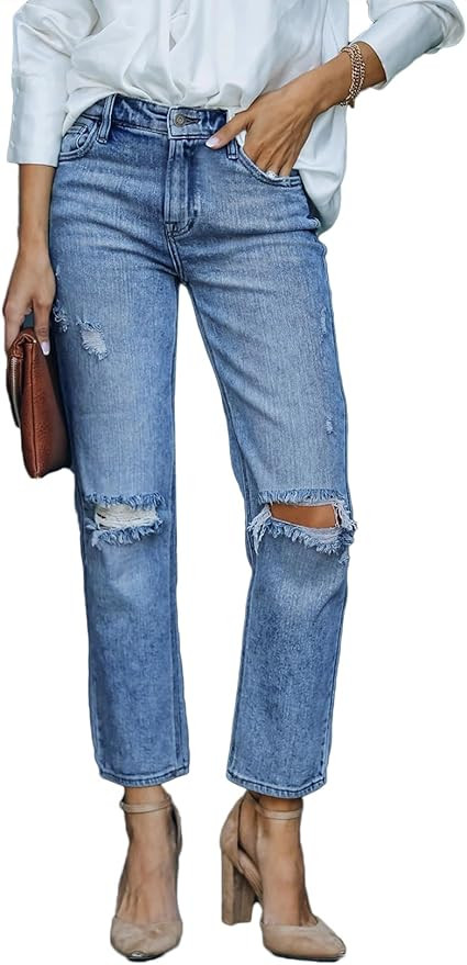 Lesore Womens High Waist Stretch Distressed Jeans Destroyed Denim Pants | Amazon (US)