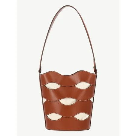 Free Assembly Women's Maria Cut Out Bucket Bag, Cognac/Cream | Walmart (US)