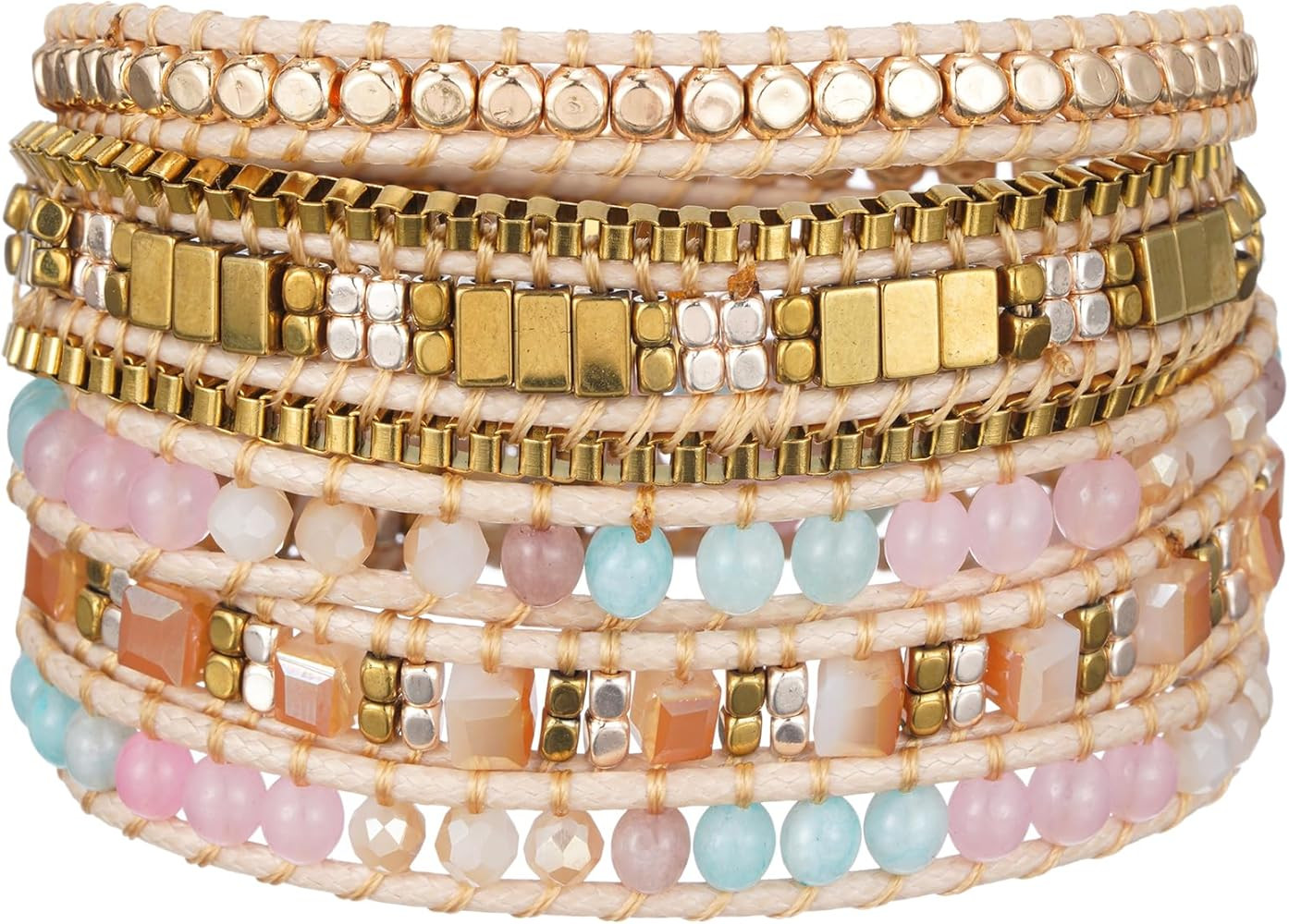 Plumiss Boho Natural Stone Wrap Bracelet, Handmade Gemstone 1-5 Wrap Adjustable Bracelet Jewelry ... | Amazon (US)