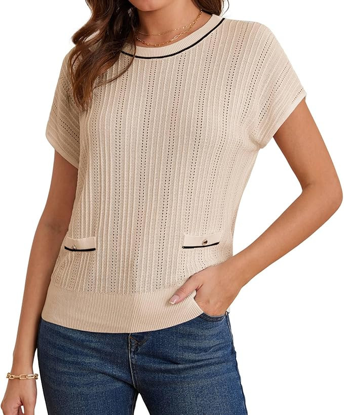 GRACE KARIN Summer Lightweight Short Sleeve Sweater for Women Hollow Crochet Crew Neck Pullover T... | Amazon (US)