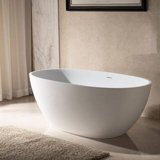 67 in. Solid Surface Flatbottom Freestanding Bathtub in Matte White with Two drain covers | The Home Depot