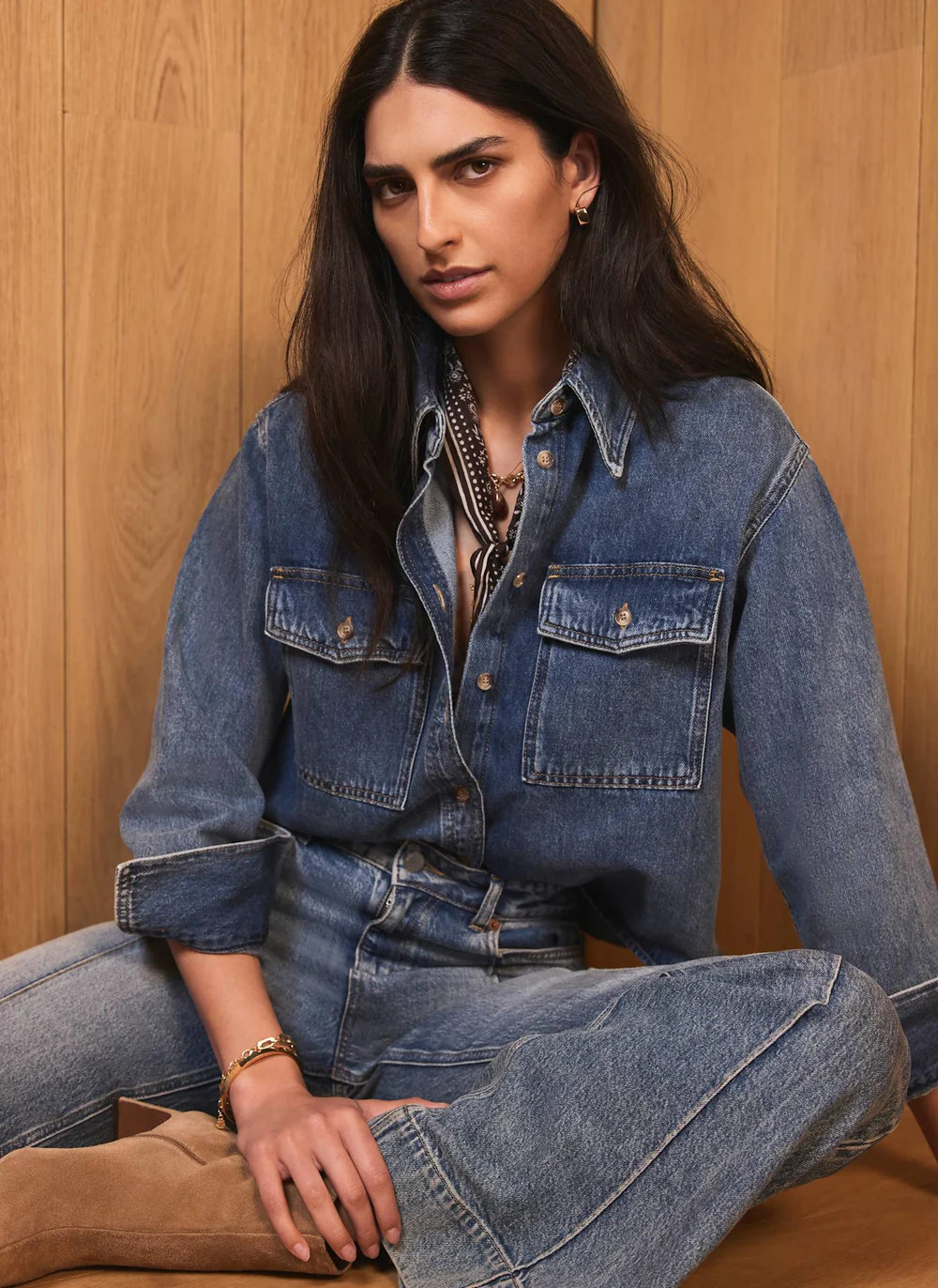 Indigo Cropped Denim Shirt | Mint Velvet