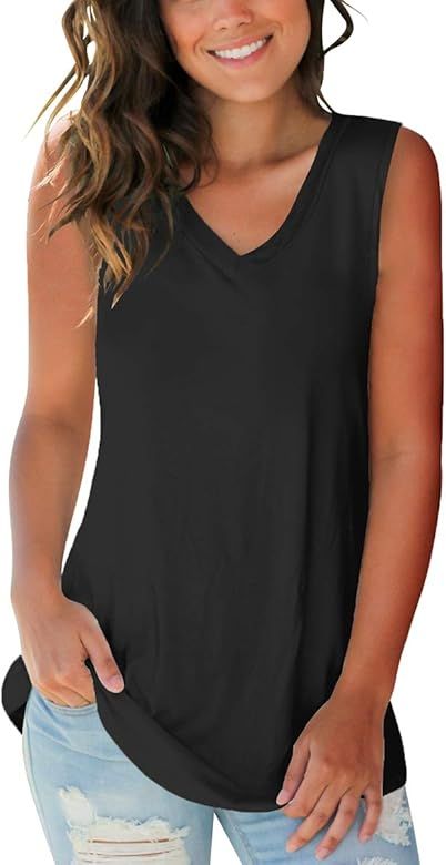 SAMPEEL Womens Trendy Basic Tank Tops Womens Sleeveless V Neck Tee Shirts | Amazon (US)