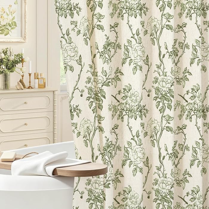 Vintage Sage Linen Blend Shower Curtain, Farmhouse Bathroom Decor 72x72 | Amazon (US)