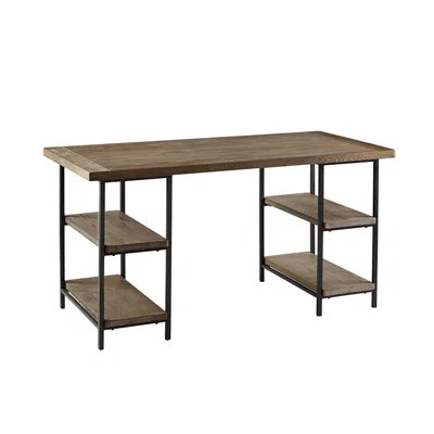 Desk,Industrial Reclaimed Wood Desk With Black Metal Base & 4 Open Shelves | Wayfair North America