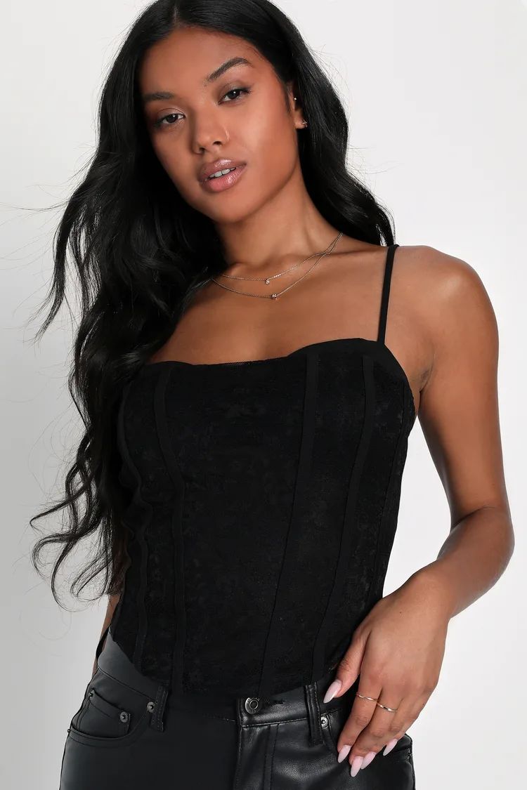 Alluring Style Black Lace Sleeveless Bustier Tank Top | Lulus