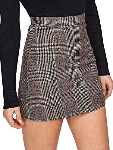 Floerns Women's Plaid High Waist Bodycon Mini Skirt | Amazon (US)