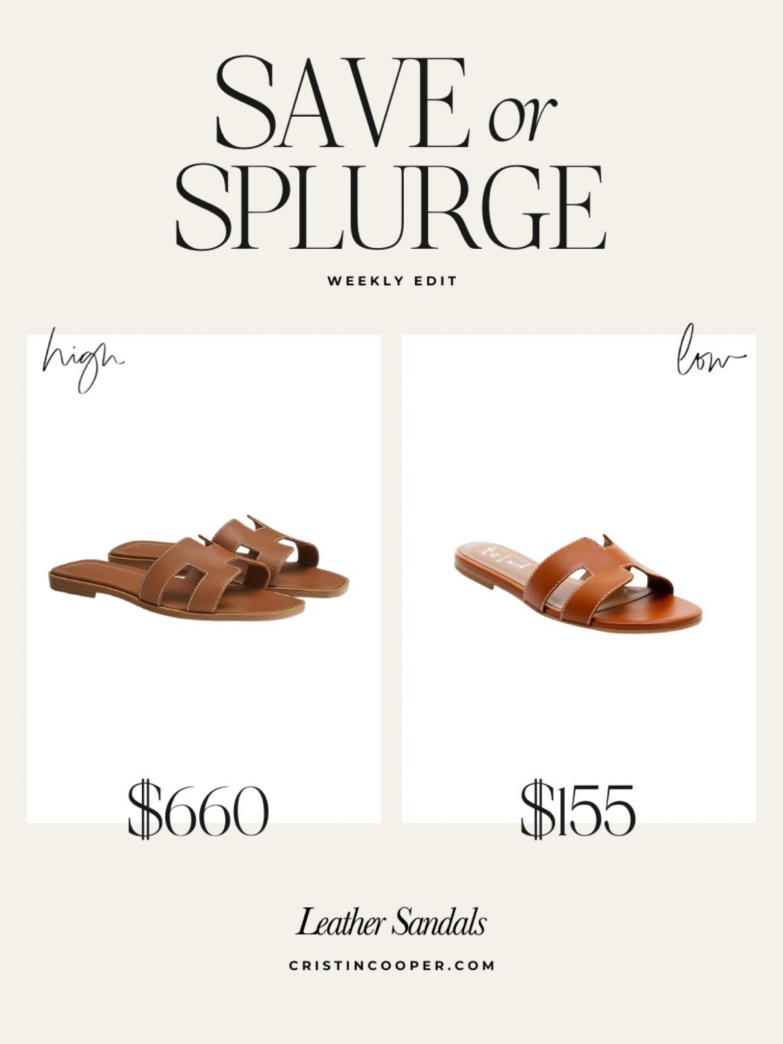 Save or Splurge

Dupe for Hermes signature leather flat sandals

For more save or splurge head to cristincooper.com 

#LTKSeasonal #LTKshoecrush #LTKstyletip