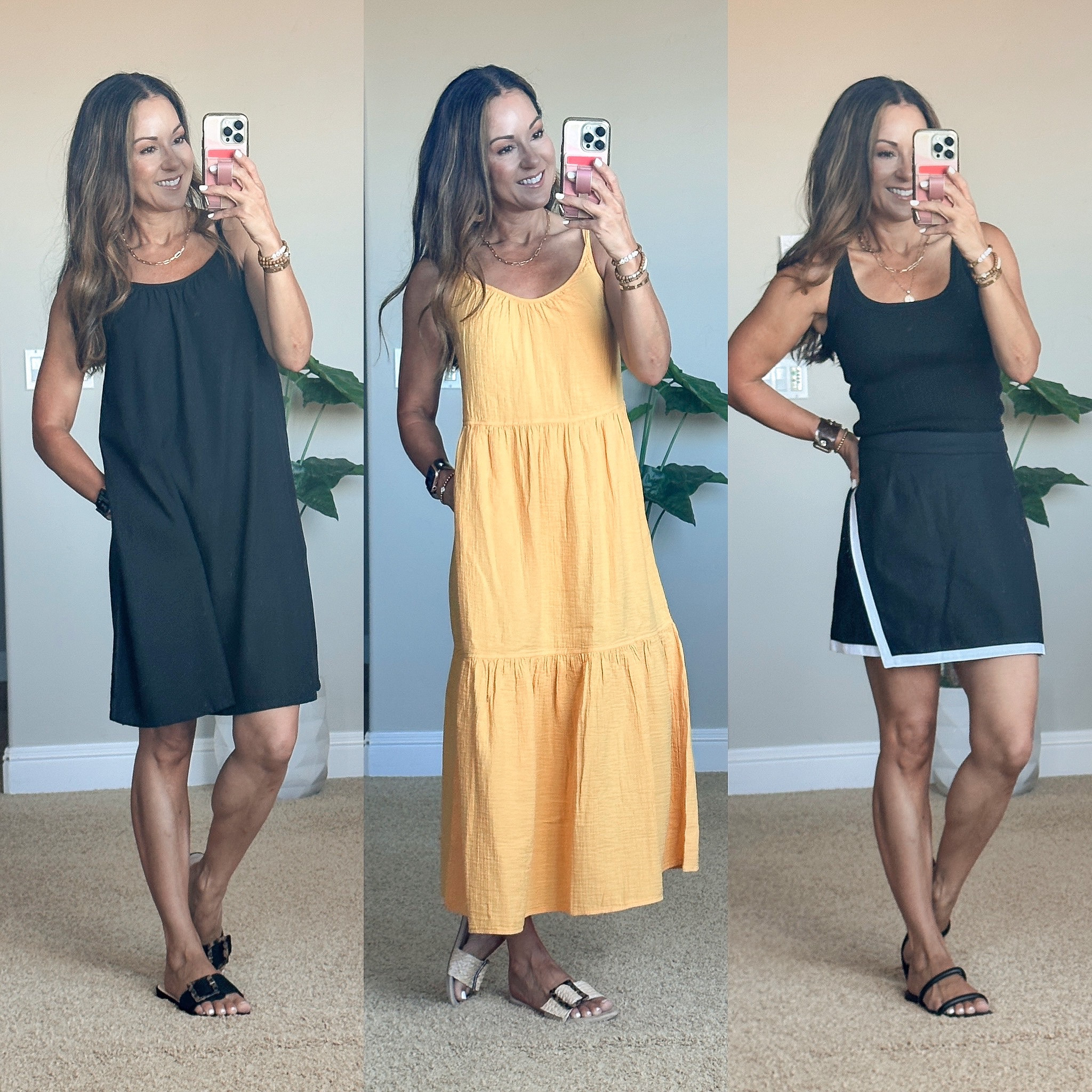 New arrivals from Walmart that are perfect for summer! These dresses in size XS are super cute and have pockets! They both have adjustable straps and they tie in the back. This scoop neck sweater tank XS is amazing! It comes in a ton of colors and you can wear a regular bra. They scored runs bag. I’m wearing the size XS (0-2) and it’s really big on me. Size down. I also found the cutest summer sandal slides with a buckle from Walmart! And a pair of two straps slides. All run TTS. #WalmartPartner #WalmartFashion

#LTKunder50 #LTKshoecrush #LTKstyletip