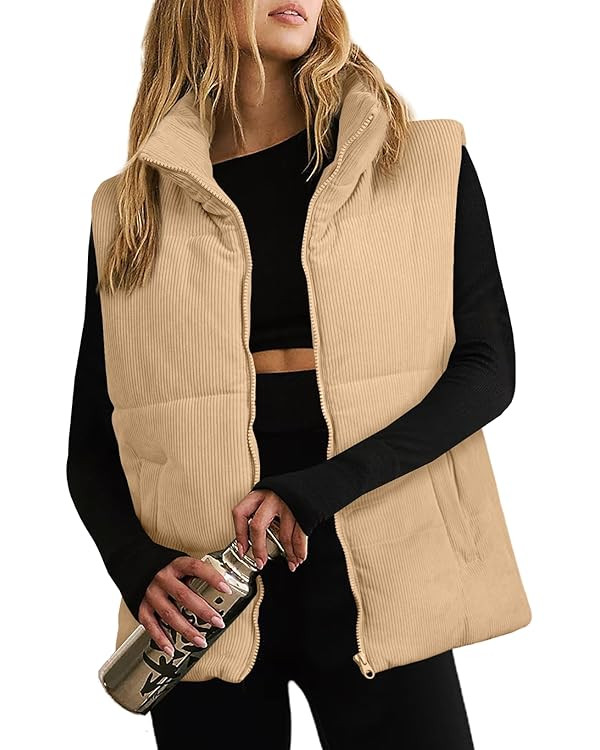 EVALESS Corduroy Cropped Puffer Vest for Women Lightweight Stand Collar Sleeveless Jackets Zip Up... | Amazon (US)