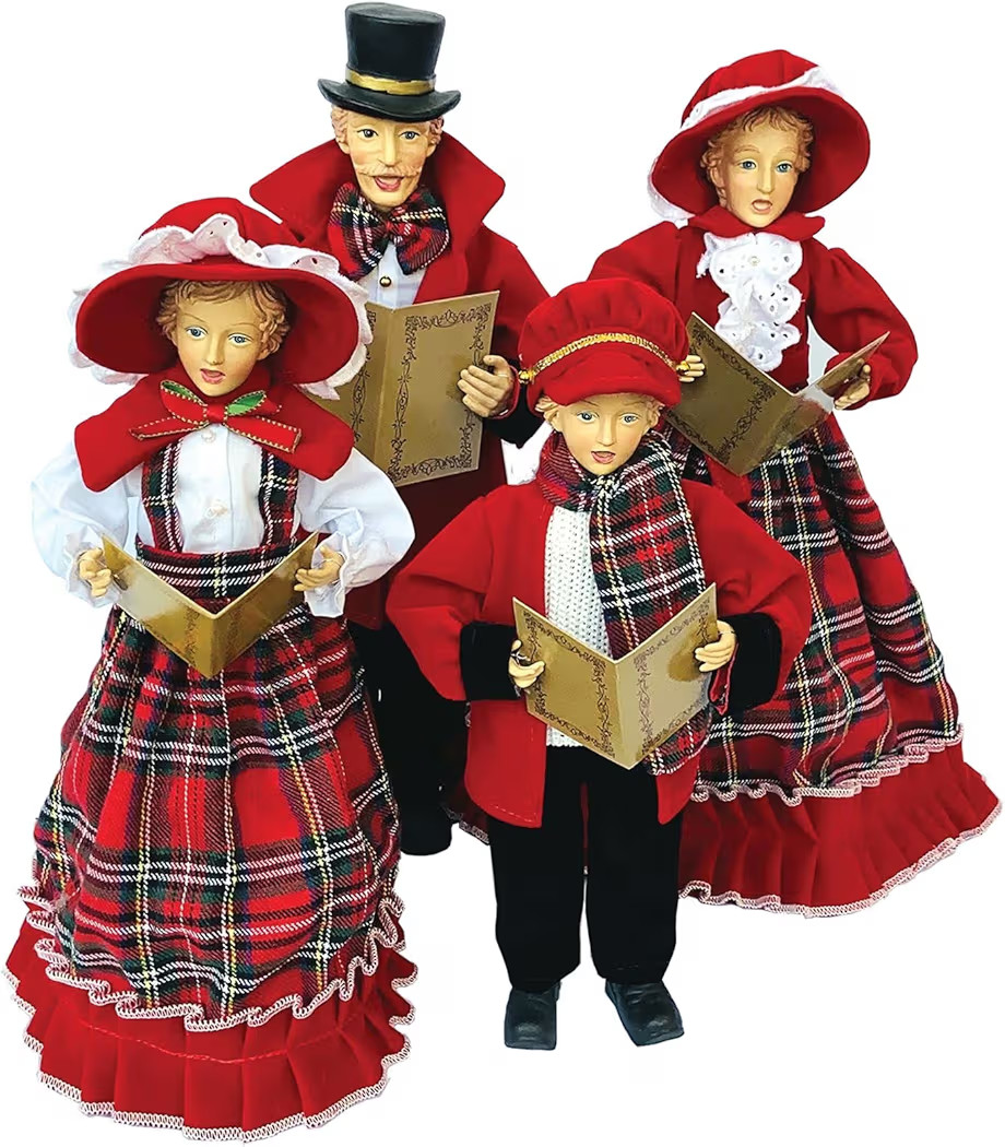 Set of 4 Red Victorian Plaid Carolers Christmas Figures 18" | Amazon (US)