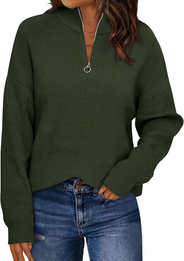LILLUSORY Women's Quarter Zip Striped Oversized Sweater 2025 Mock Turtleneck Fall Fashion Outfit | Amazon (US)