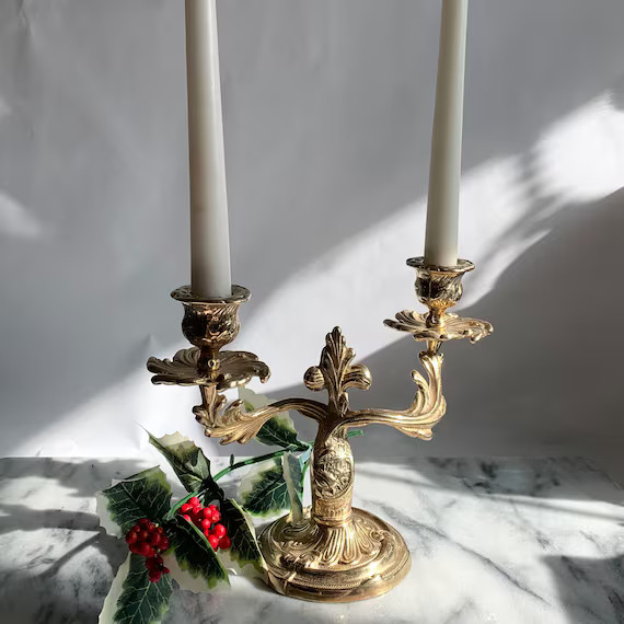 Vintage Italian Brass Candelabra / Brass Candleholder/ Art - Etsy | Etsy (US)