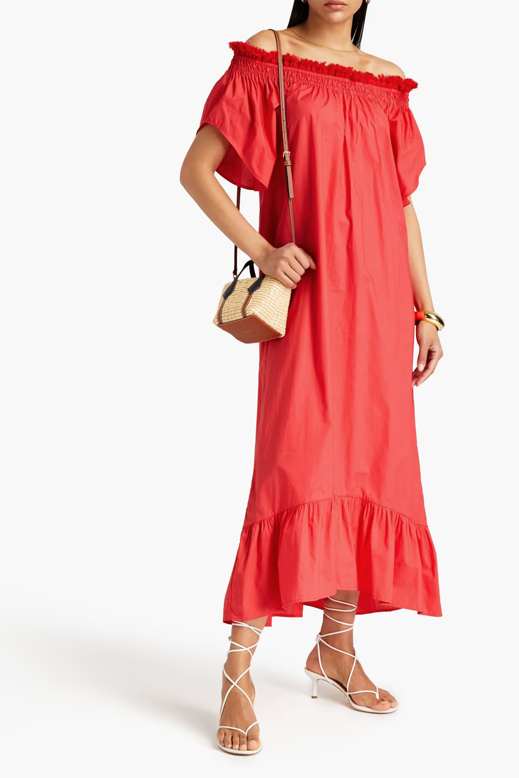 Shirred cotton-poplin maxi dress | The Outnet (US and CA)