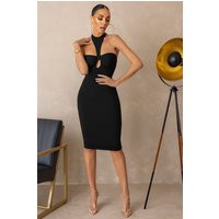 Last Chance | Black Cut-Out Bodycon Midi Dress | Club L London