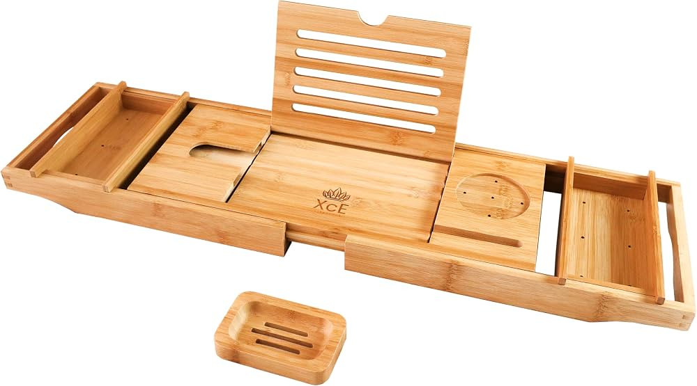 XcE Bathtub Caddy Tray (Natural)- Bamboo Wood Bath Tray and Bath Caddy for a Home Spa Experience | Amazon (US)