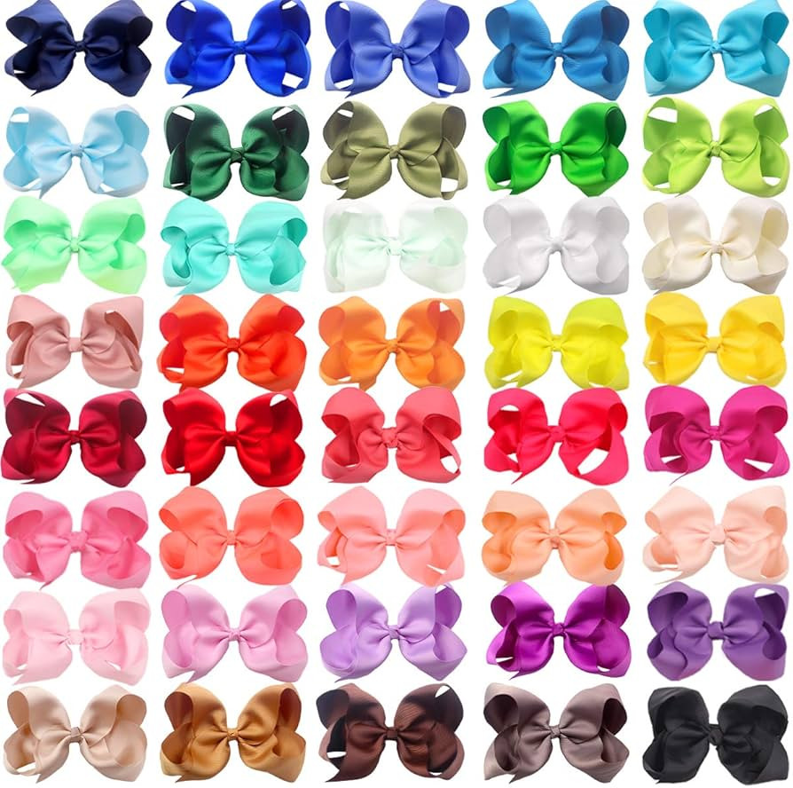 40 Pieces 6 Inch Hair Bows for Girls Clips Grosgrain Ribbon Boutique Hair Bow Alligator Clips For... | Amazon (US)