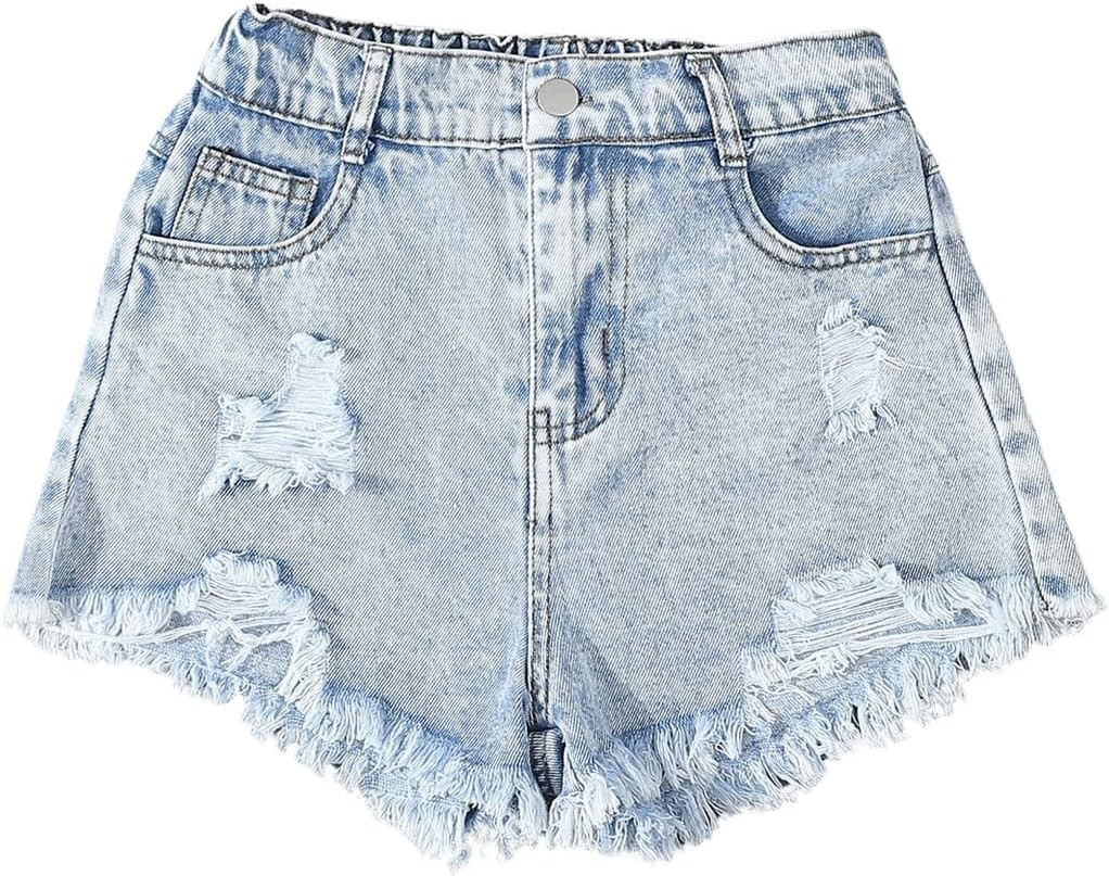 GORGLITTER Girl's Ripped Jean Shorts High Waist Straight Leg Denim Shorts | Amazon (US)