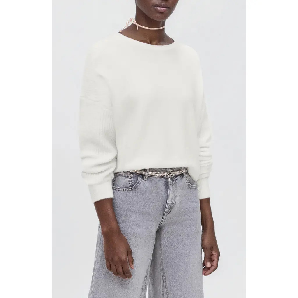 MANGO TEEN Crewneck Crop Sweater in White at Nordstrom, Size Large | Nordstrom