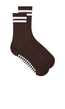 WellBeing + BeingWell Striped Tube Grip Sock in Espresso & White from Revolve.com | Revolve Clothing (Global)