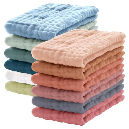 Lovely Care 12 Pack Muslin Burp Cloths 100% Cotton Muslin Cloths Large 20''x10'' Extra Soft and Absorbent Baby Burping Cloth - Rust and Teal Mix | Amazon (US)