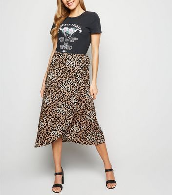 Brown Leopard Print Wrap Midi Skirt  | New Look | New Look (UK)