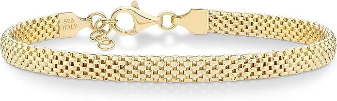 Miabella 18K Gold Over Sterling Silver Italian 5mm Mesh Link Chain Bracelet for Women, 925 Made i... | Amazon (US)