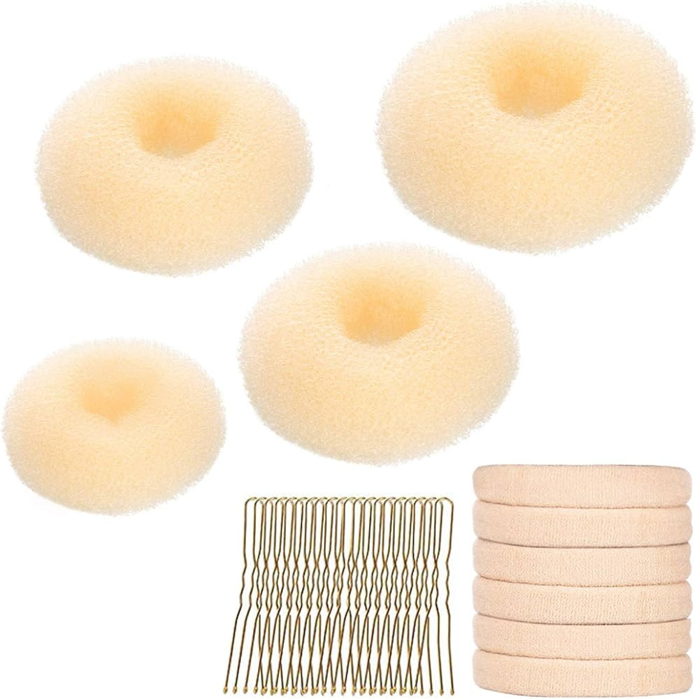YaFex Hair Bun Maker Set, Donut Bun Maker 4 Pieces (1 Large, 2 Medium and 1 Small), 6 Pieces Elas... | Amazon (US)