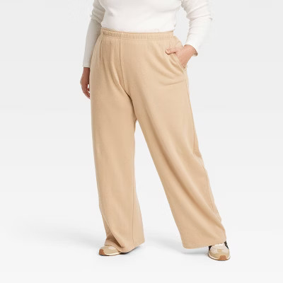 Women's High-Rise Wide Leg Sweatpants - Universal Thread™ Tan 1X | Target