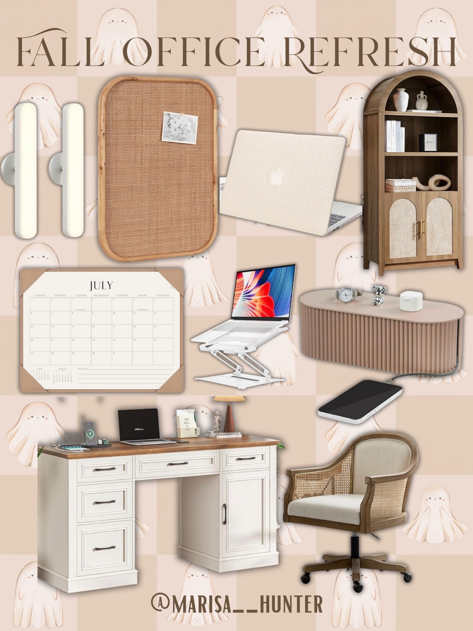 Fall office refresh 🍂💻

Work from home cozy space warm white oak executive desk office chair bookshelf storage laptop case wire storage 

#LTKHome #LTKWorkwear