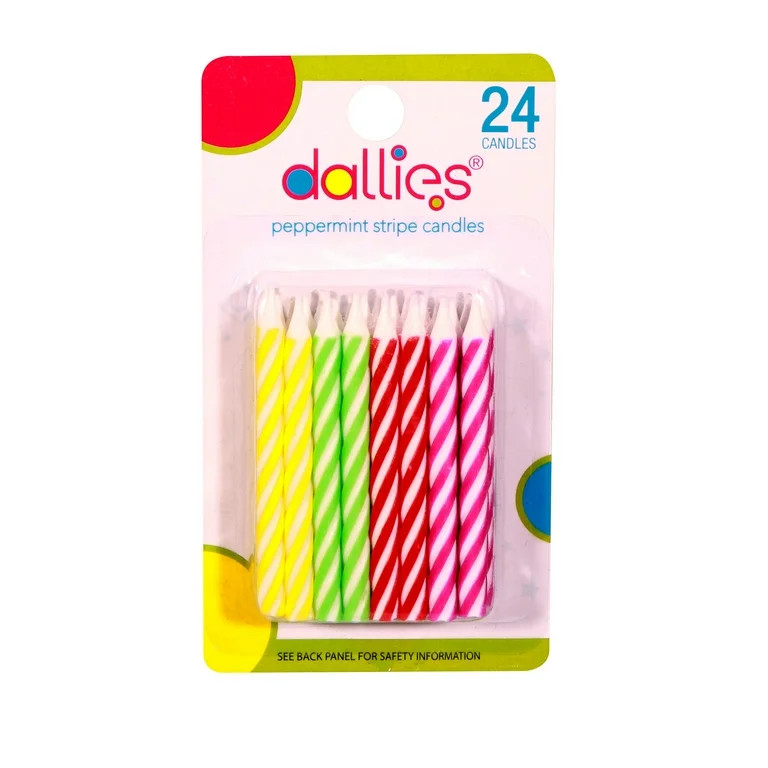 Dallies (Xcell) Peppermint Striped Birthday Candles, Assorted Colors, 24ct | Walmart (US)