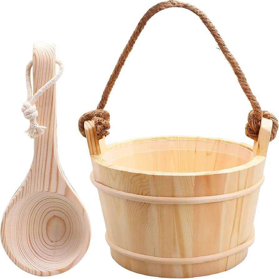 KAKUNM Sauna Bucket and Ladle 5 Liter (1.3 Gallon), Sauna Bucket, Finnish Pine Wooden Spa Accesso... | Amazon (US)