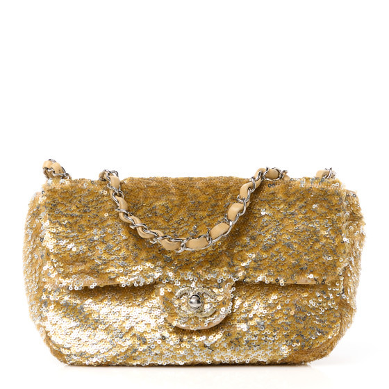 Sequin Mini Rectangular Flap Gold | FASHIONPHILE (US)