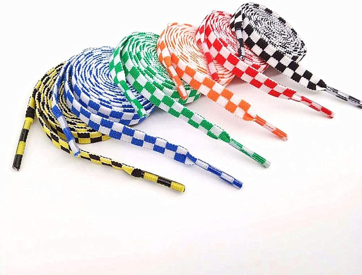 Fashion Sneaker Shoe Lace Colors Checkered Grid Flat Shoelaces Printing Shoelaces | Amazon (US)