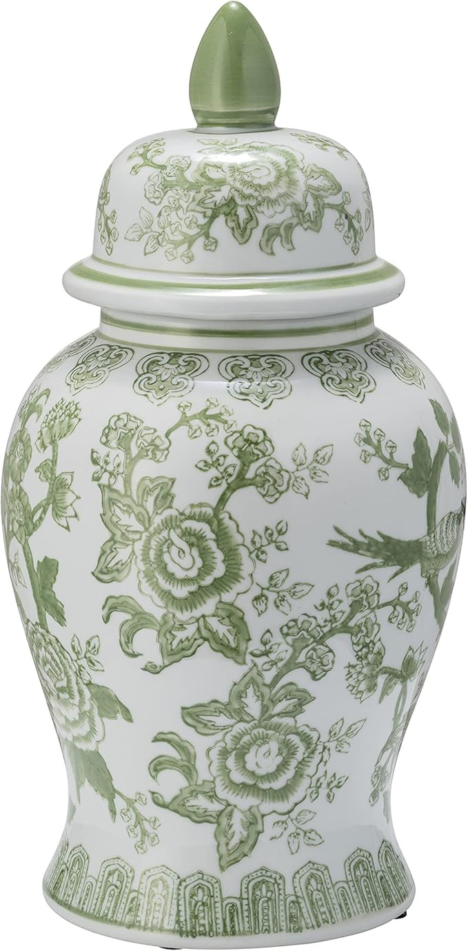 Sagebrook Home Elegant Green Chinoiserie Ceramic Ginger Jar – 14.25” Decorative Lidded Vase f... | Amazon (US)