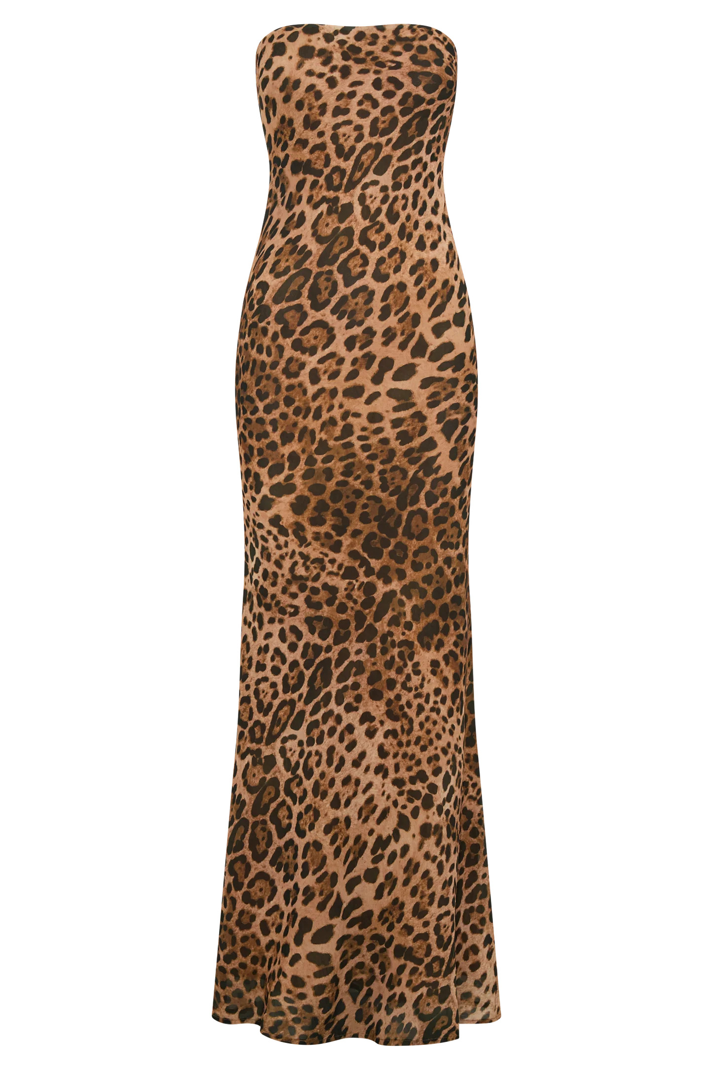 Breanna Strapless Chiffon Maxi Dress - Leopard Print | MESHKI US