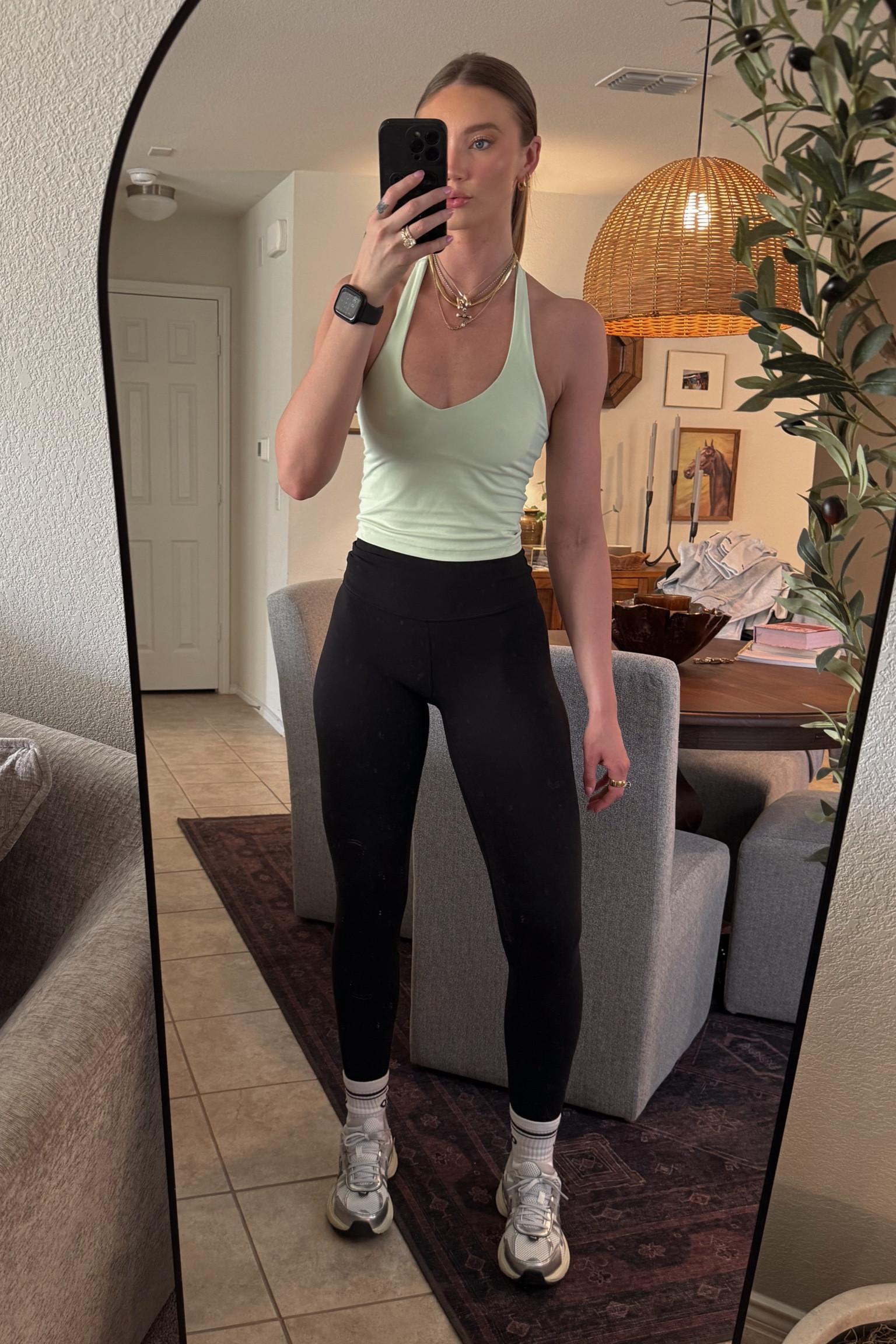 Gym ootd! I looove these halter tops! They’re so cute for spring and summer and really show off your hard work! I have this one in this pretty light green color, white, and black! Wearing size 4 in the halter and 2 in the leggings! Sneakers are my new favorite gym/everyday sneakers! They run tts! #morganiverson #gym #ootd #spring #activewear #fitnesss

#LTKfindsunder50 #LTKfindsunder100 #LTKActive