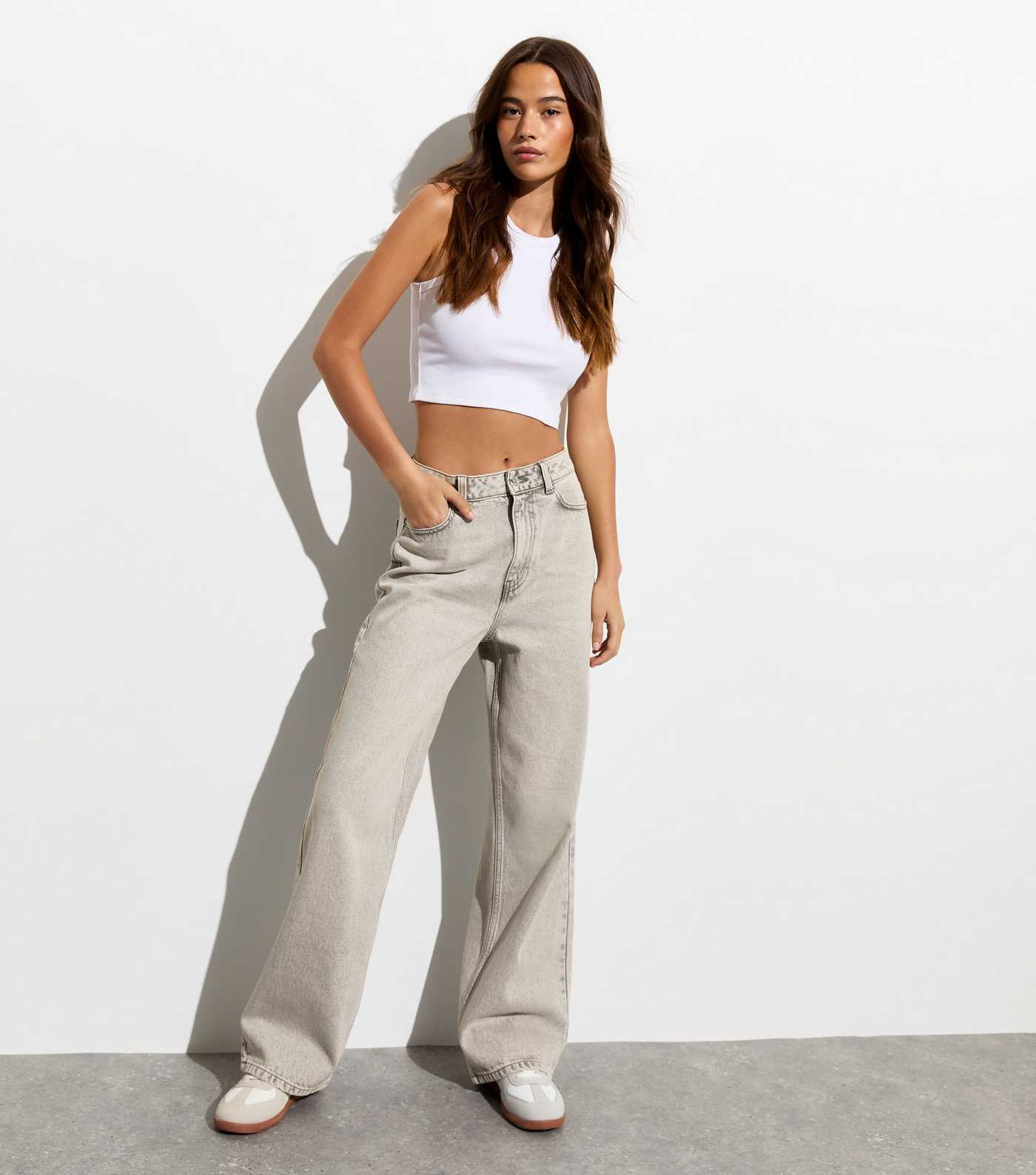 Grey Adalae Rigid Denim Wide Leg Jeans  | New Look | New Look (UK)