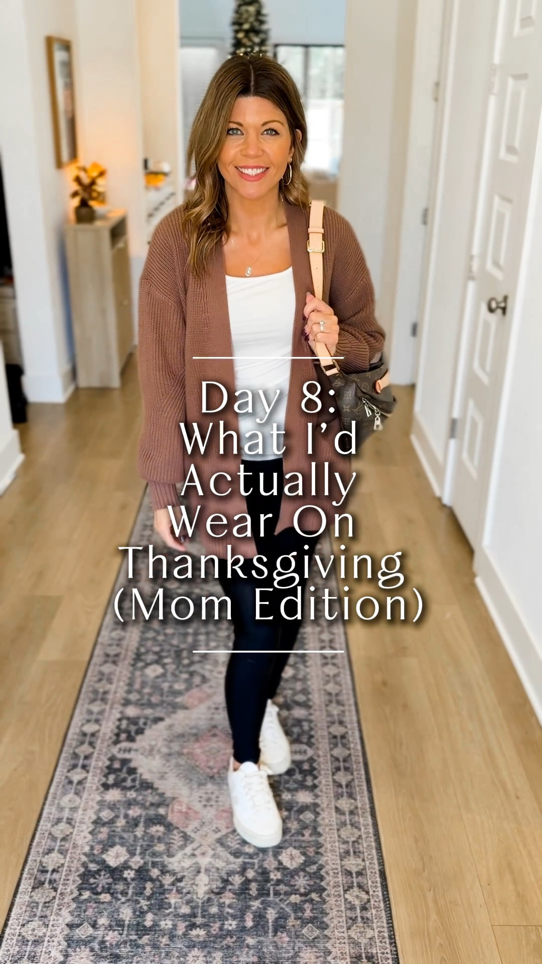 Day 8 of Thanksgiving looks: all about comfort 🍁 Sneakers, leggings, tee, and a cardigan — perfect for a mom on the move! 

#LTKSeasonal #LTKootd #LTKHoliday