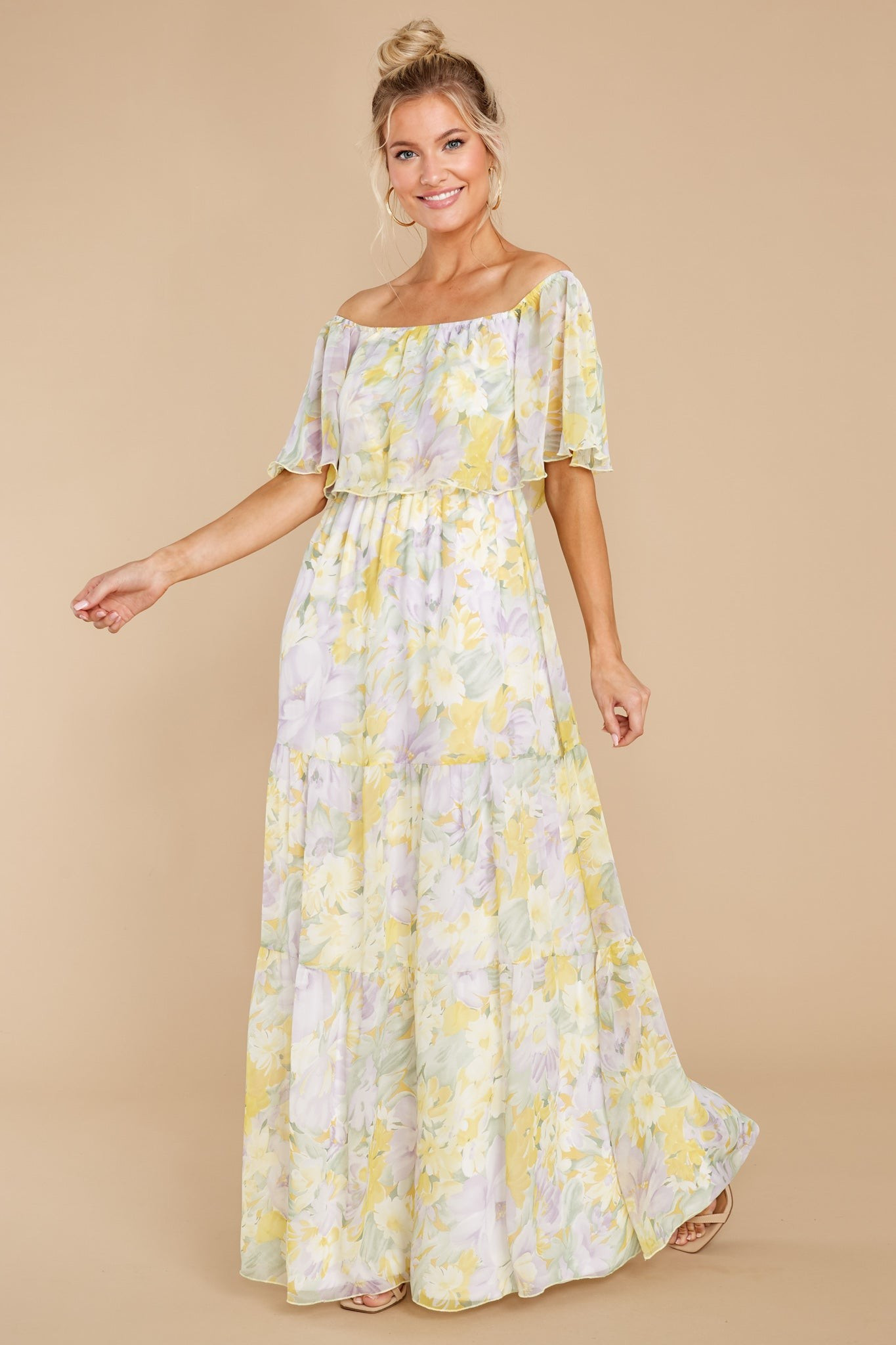 Washed Memories White And Yellow Floral Print Maxi Dress | Red Dress 