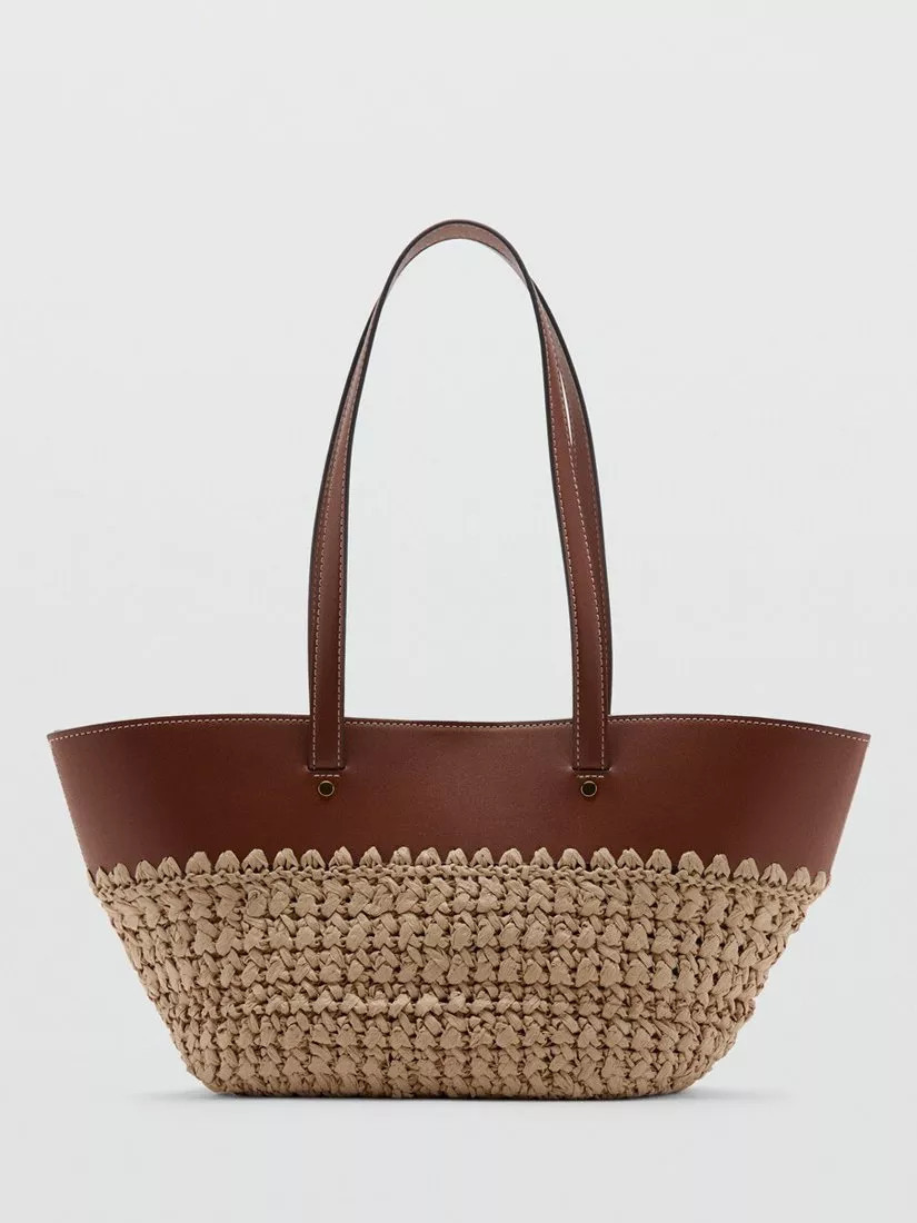 Mango Woven Shoulder Tote Bag, Brown | John Lewis (UK)